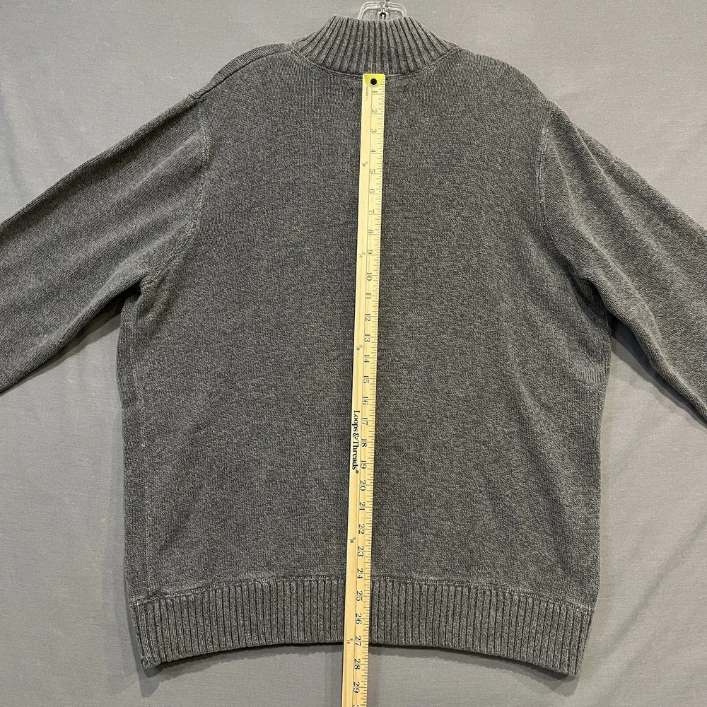 Eddie Bauer Quarter Zip Sweater Mens TXL Gray Cotton Ribbed Mock Neck Knit